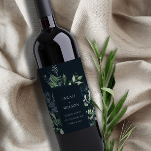Étiquette Pour Bouteilles De Vin Mariage de feuillage Tropical Black Green de la Ma