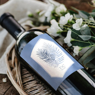 Étiquette Pour Bouteilles De Vin Mariage de feuille de palme luxuriante ID956 bleu