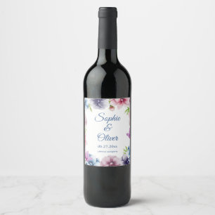 Étiquette Pour Bouteilles De Vin Mariage de fleurs d'anémone aquarelle