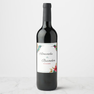 Étiquette Pour Bouteilles De Vin Mariage de fleurs tropicales rouges des colibris v