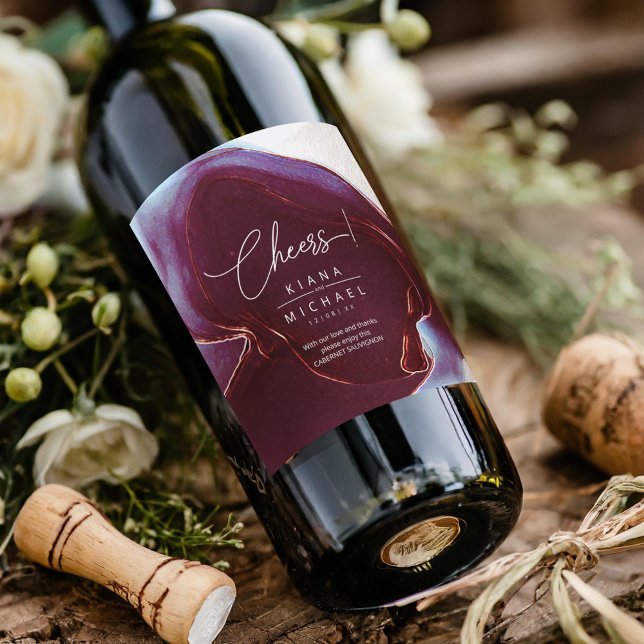 Étiquette Pour Bouteilles De Vin Mariage de flux d'encre Bourgogne ID762 Étiquette  (Créateur téléchargé)