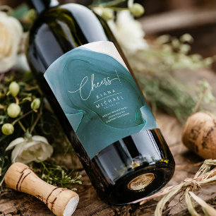 Étiquette Pour Bouteilles De Vin Mariage de flux d'encre Turquoise ID762 Étiquette 