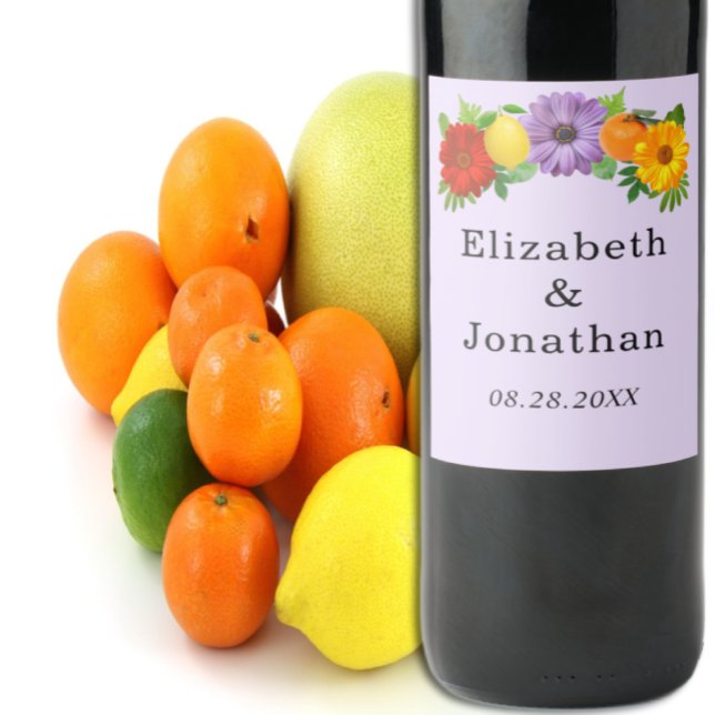 Étiquette Pour Bouteilles De Vin Mariage de jardin floral de agrumes (Créateur téléchargé)