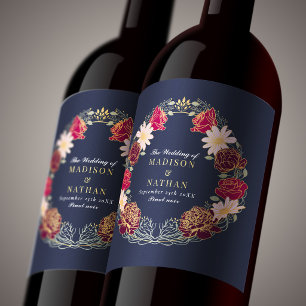 Étiquette Pour Bouteilles De Vin Mariage de jardin floral rose rouge enchanté fanta