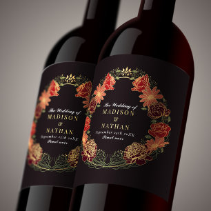 Étiquette Pour Bouteilles De Vin Mariage de jardin floral rouge enchanté fantastiqu