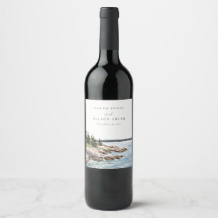 Étiquette Pour Bouteilles De Vin Mariage de l'aquarelle de la montagne Rocky Pine