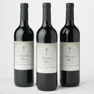 Étiquette Pour Bouteilles De Vin Mariage de libellules de Sage Green