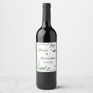 Étiquette Pour Bouteilles De Vin Mariage de main fantaisie verte