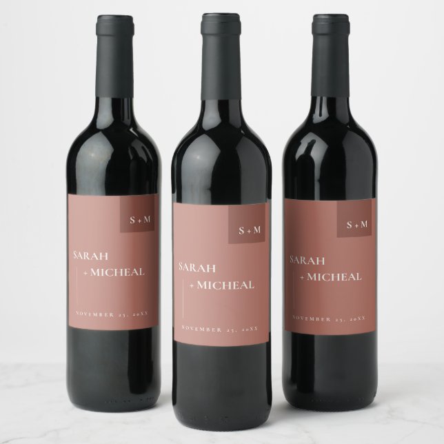 ÉTIQUETTE POUR BOUTEILLES DE VIN MARIAGE DE MONOGRAMME DE POUSSIÈRE MINIMAL SCANDI  (Bouteilles)