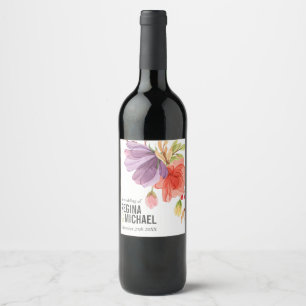 Étiquette Pour Bouteilles De Vin Mariage de monogramme vert Fleur sauvage gras