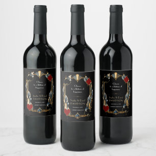 Étiquette Pour Bouteilles De Vin Mariage de nuit de casino Art Déco or Navy vintage