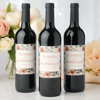 Étiquette Pour Bouteilles De Vin Mariage de pêche moderne