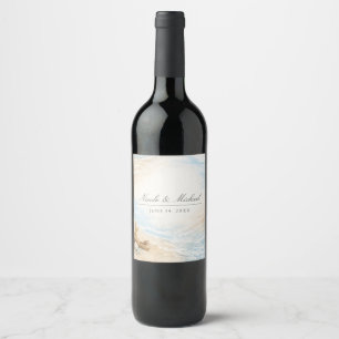 Étiquette Pour Bouteilles De Vin Mariage de plage à l'aquarelle aux marées éternell