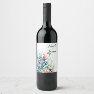Étiquette Pour Bouteilles De Vin Mariage de plage à l'aquarelle Ocean Splash Sea Co