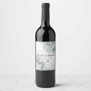 Étiquette Pour Bouteilles De Vin Mariage de plage aquarelle Bleu Gris & Or