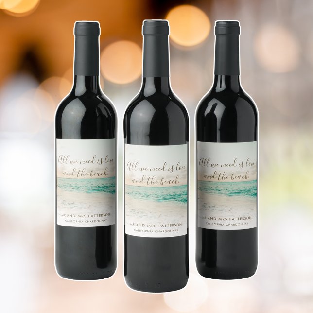 Étiquette Pour Bouteilles De Vin Mariage de plage élégant (Elegant Beach Wedding Wine Label)