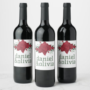 Étiquette Pour Bouteilles De Vin Mariage de Red Roses Boho