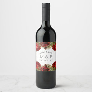 Étiquette Pour Bouteilles De Vin Mariage de roses rouges de Bourgogne et d'or vinta