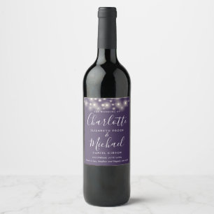 Étiquette Pour Bouteilles De Vin Mariage de script de signature violet des lumières