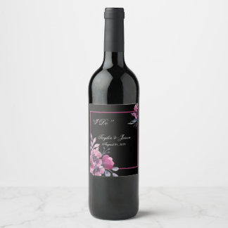 Étiquette Pour Bouteilles De Vin Mariage de script romantique noir et rose