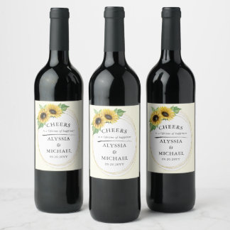 Étiquette Pour Bouteilles De Vin Mariage de tournesol élégant et simple