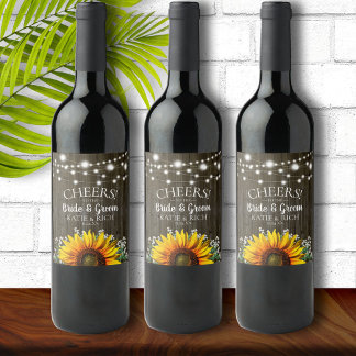 Étiquette Pour Bouteilles De Vin Mariage de tournesol rustique
