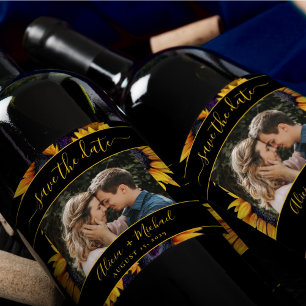 Étiquette Pour Bouteilles De Vin Mariage de tournesols rustiques modernes photo enr