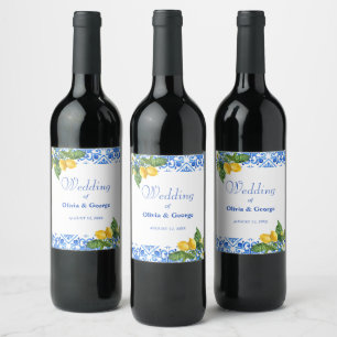 Étiquette Pour Bouteilles De Vin Mariage de tuiles et citrons bleu méditerranéen