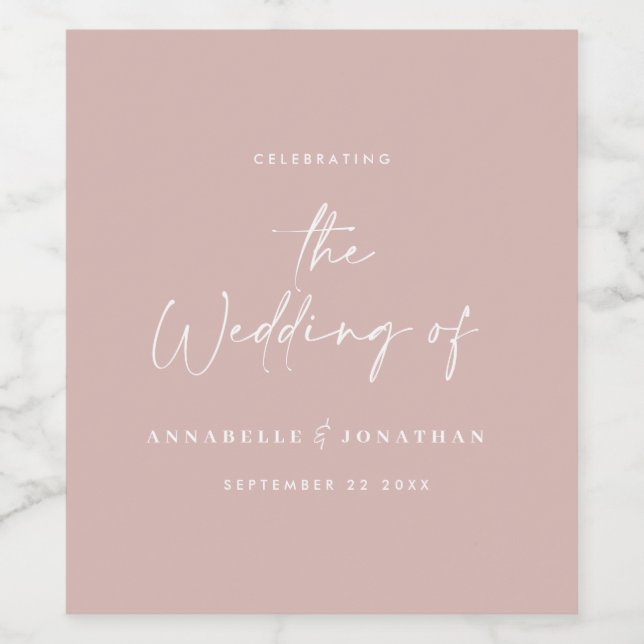 Étiquette Pour Bouteilles De Vin Mariage de typographie décontracté moderne blush r (Étiquettes simples)