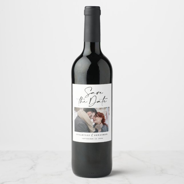 Étiquette Pour Bouteilles De Vin Mariage de typographie noire décontracté moderne (Devant)