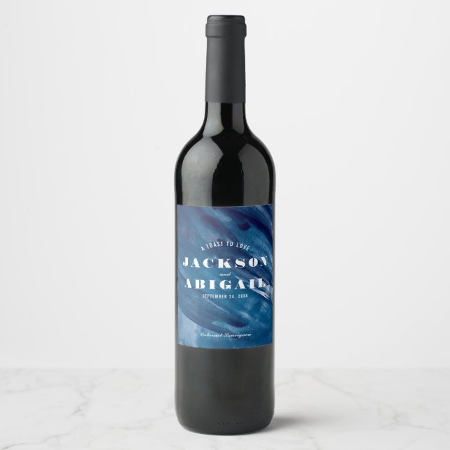 Étiquette Pour Bouteilles De Vin Mariage d'éclaboussure couleur bleu marine (Devant)
