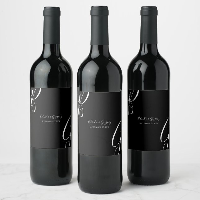 Étiquette Pour Bouteilles De Vin Mariage des initiales du monogramme noir et blanc (Bouteilles)