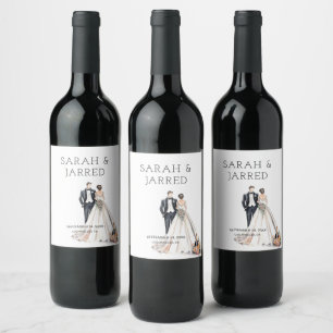Étiquette Pour Bouteilles De Vin Mariage des jeunes mariés à l'aquarelle