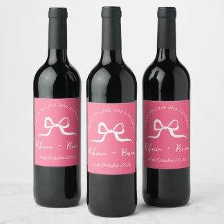 Étiquette Pour Bouteilles De Vin Mariage d'esquisse simple rose et blanc