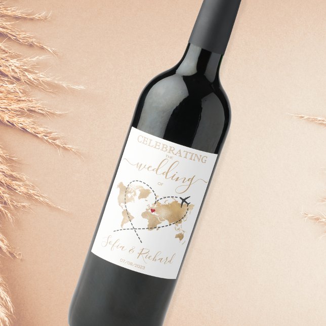 Étiquette Pour Bouteilles De Vin Mariage Destination Passport Carte du monde Italie (Créateur téléchargé)