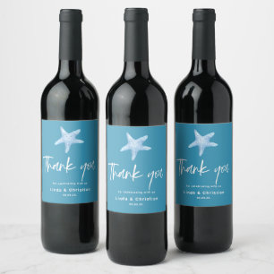 Étiquette Pour Bouteilles De Vin Mariage d'été de la mer bleue profonde