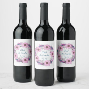Étiquette Pour Bouteilles De Vin Mariage d'été Réception nuptiale Vintage Floral
