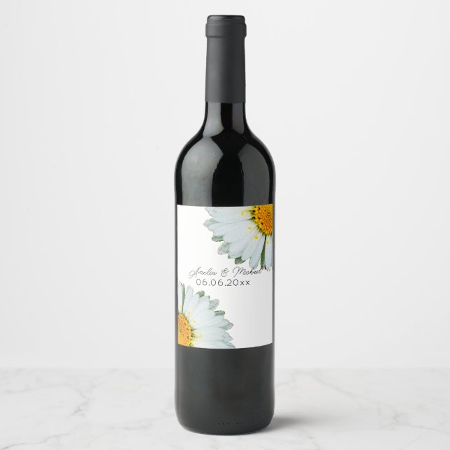 Étiquette Pour Bouteilles De Vin Mariage d'été Rustique Daisy  (Devant)