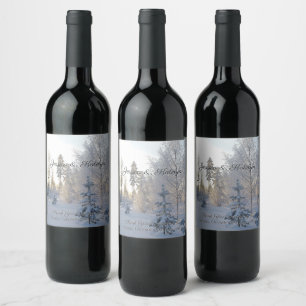 Étiquette Pour Bouteilles De Vin Mariage d'hiver Pins Couverts de Neige