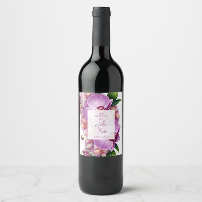 Étiquette Pour Bouteilles De Vin Mariage d'orchidées florales (Devant)