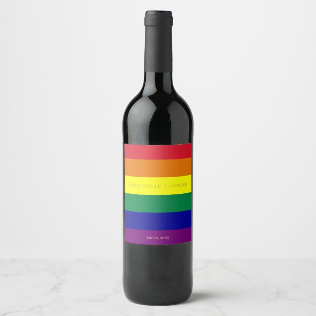 Étiquette Pour Bouteilles De Vin Mariage drapeau arc-en-ciel (Devant)