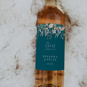 Étiquette Pour Bouteilles De Vin Mariage du Fleur sauvage vert à couleurs multiples