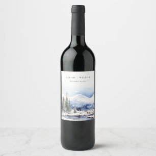 Étiquette Pour Bouteilles De Vin Mariage du paysage skiable de la montagne de neige