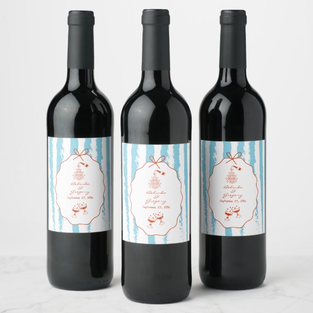 Étiquette Pour Bouteilles De Vin Mariage écriture manuscrite rayures fantaisistes  (Bouteilles)
