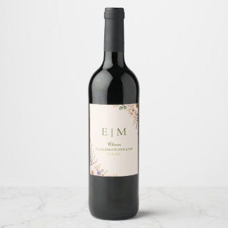 Étiquette Pour Bouteilles De Vin Mariage Élégant aux Fleurs Sauvages