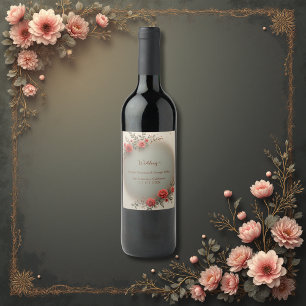 Étiquette Pour Bouteilles De Vin Mariage élégant aux roses florales vintage beige