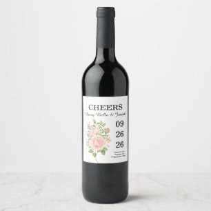 Étiquette Pour Bouteilles De Vin Mariage Élégant dans un Jardin de Roses Roses