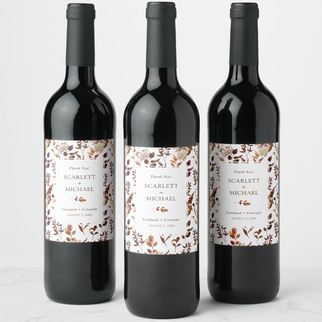 Étiquette Pour Bouteilles De Vin Mariage Élégant d'Automne (Elegant Fall Floral Wedding Wine Label by Painted Paperie
)