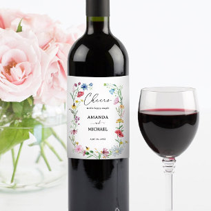 Étiquette Pour Bouteilles De Vin Mariage Élégant de Fleurs Sauvages
