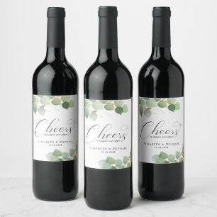 Étiquette Pour Bouteilles De Vin Mariage Elégant Eucalyptus Aquarelle